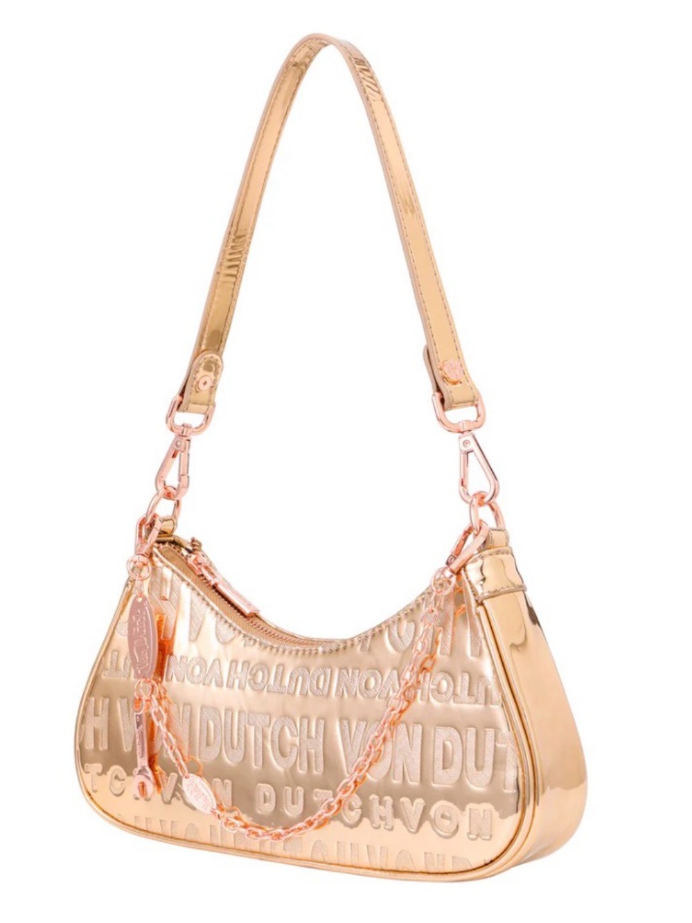 NWT Von Dutch Rose Gold Reflective Shoulder Bag